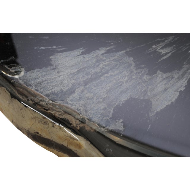 Black Black Epoxy Covered Petrified Wood Coffee Tables by Xyleia Petrified Wood, Set of 2 For Sale - Image 8 of 12