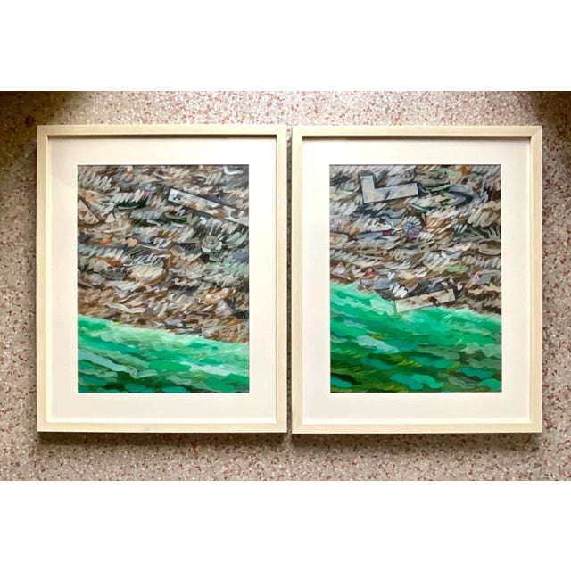 Vintage Abstract Expressionist Green Landscape Paintings, Pair For Sale In West Palm - Image 6 of 13