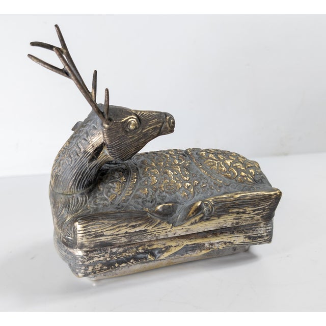 Rustic Late 20th Century South East Asian Cambodian Silverplate Deer Form Betel Box For Sale - Image 3 of 12
