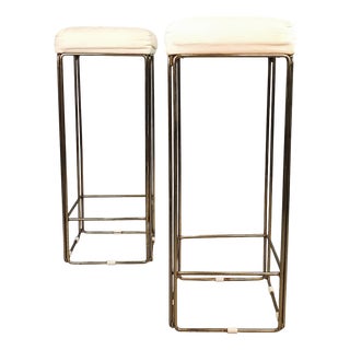Set of Brass and Fabric Stools, 1970s For Sale