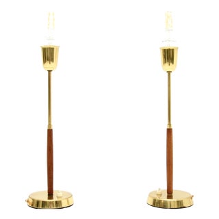 Vintage Swedish Teak and Brass Table Lamps, 1960, Set of 2 For Sale