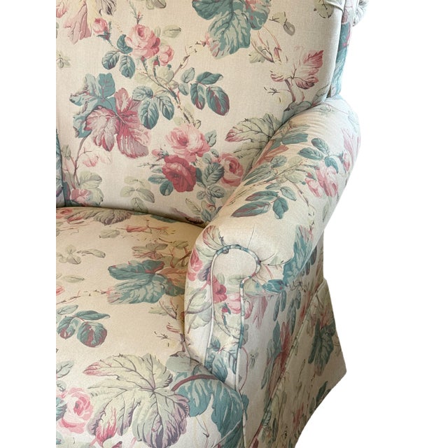 1990s Highland House Floral Slipcovered Swivel Armchair With Skirt & Casters For Sale - Image 11 of 12