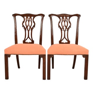 Baker Furniture Georgian Carved Mahogany Side Chairs or Dining Chairs, Pair For Sale