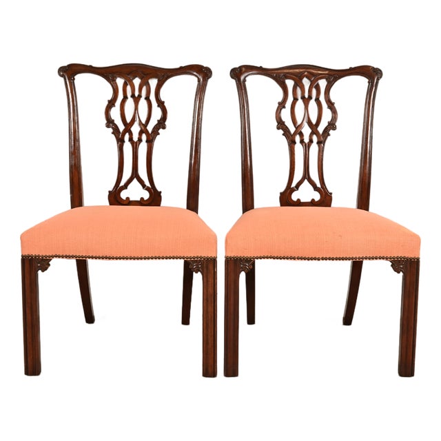 Baker Furniture Georgian Carved Mahogany Side Chairs or Dining Chairs, Pair For Sale