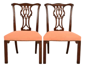 Baker Furniture Georgian Carved Mahogany Side Chairs or Dining Chairs, Pair