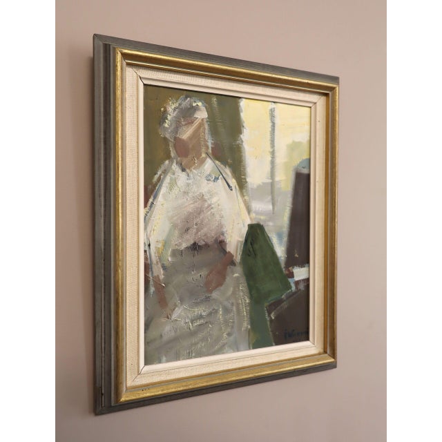 1961 Mid-Century Modern 'The Window Seat' Vintage Original Swedish Expressive Figurative Portrait Oil Painting, Framed For Sale - Image 4 of 12