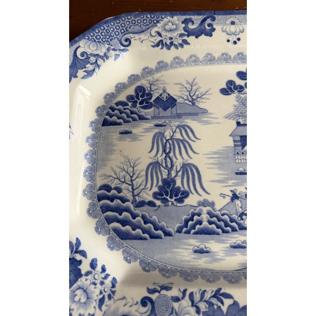 Ceramic A Large Mason's Ironstone China Blue Transfer Decorated Platter "Turner Willow" Pattern, Circa 1830's For Sale - Image 7 of 18