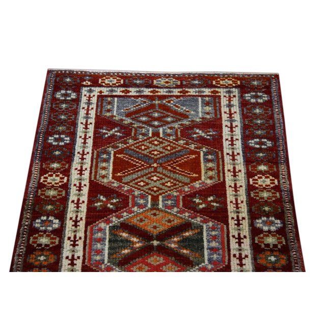 1960s Red Multicolor Vintage Turkish Runner 2'7" X 12'3" For Sale - Image 4 of 6