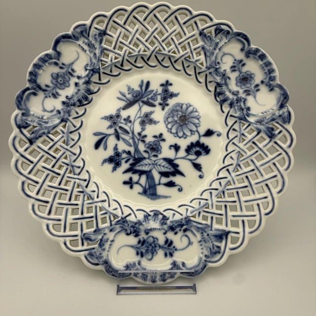 Vintage Pierced Plate with Blue Onion Pattern from Meissen, 1930s For Sale - Image 14 of 14