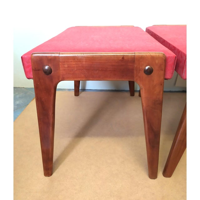 Vintage Red Beech Poufs, Italy, 1940s, Set of 2 For Sale - Image 4 of 9