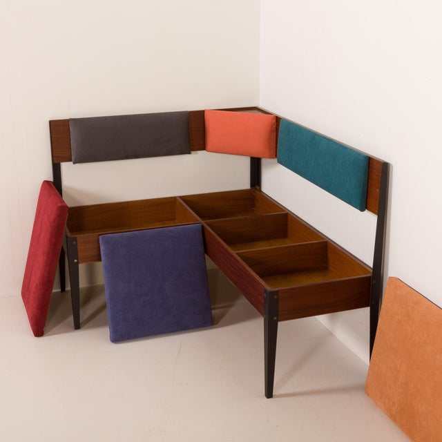 Blue Mid-Century Modern Italian Corner Bench with Storage Compartment, 1970s For Sale - Image 8 of 14