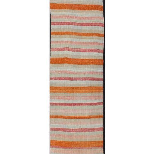 Multicolored Vintage Kilim Runner Turkish in Multi Color in Stripe Design For Sale - Image 4 of 10