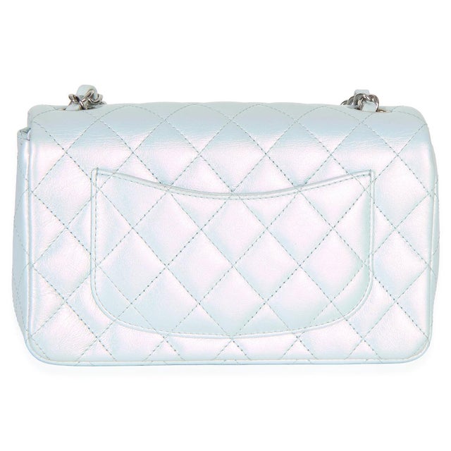 Chanel Blue Iridescent Quilted Goatskin Rectangular Mini Flap For Sale - Image 4 of 9