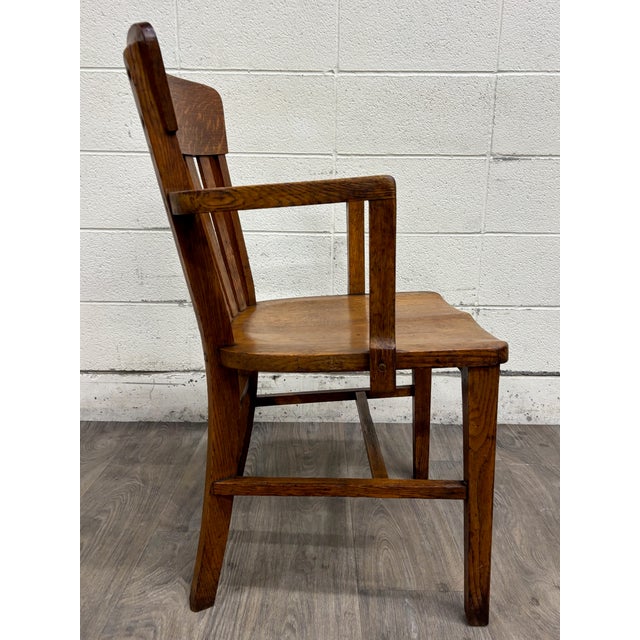 Antique Arts & Crafts Mission Quarter Sawn Oak Library Chair Armchair For Sale - Image 4 of 8
