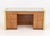 Art Deco Style Walnut Kneehole Desk, with green painted sides and rectangular glass top, the central drawer flanked by...