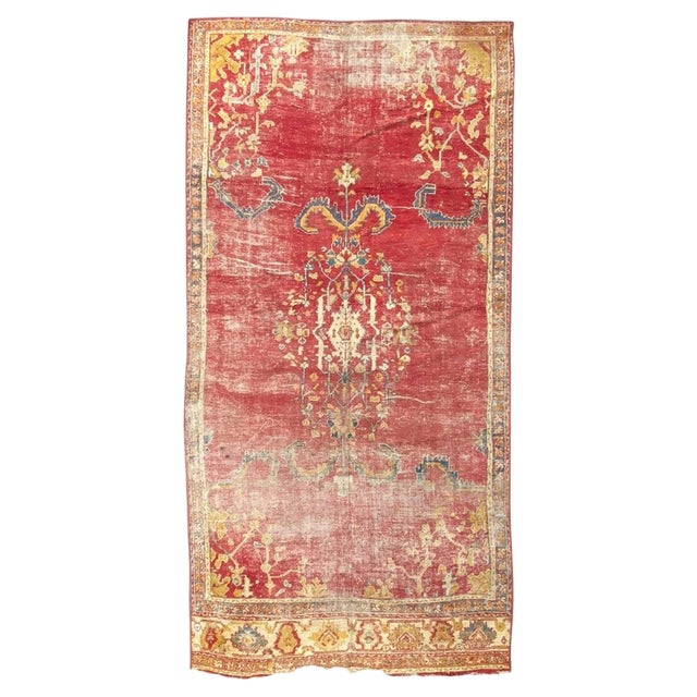 Antique Turkish Distressed Smyrne Rug For Sale