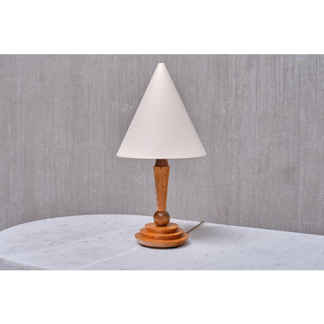 Art Deco Table Lamp in Birdseye Maple with Ivory Colored Shade, Austria, 1930s For Sale - Image 3 of 12