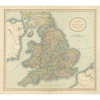 Large Antique Hand-Colored Map of England by Counties, 1821 For Sale