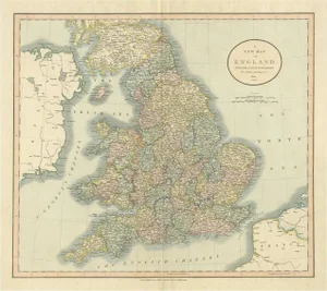 Large Antique Hand-Colored Map of England by Counties, 1821