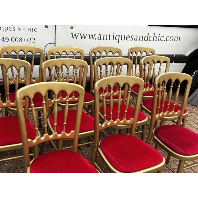 Louis Style Upholstered Gilt Wood Dining Chairs, Set of 12 For Sale - Image 4 of 10
