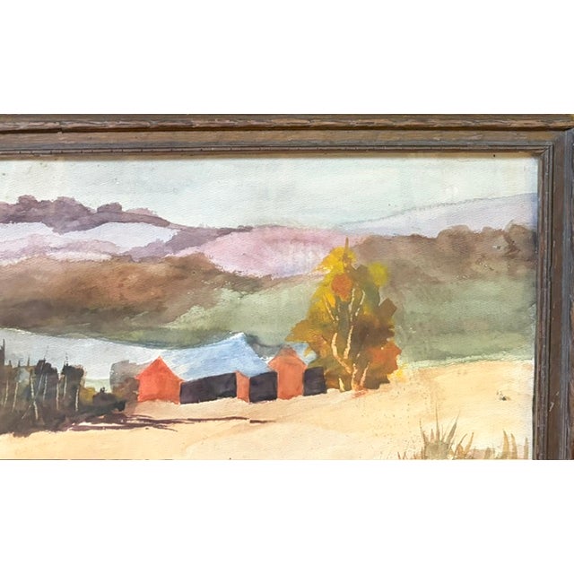 Mid 20th Century Early Watercolor Landscape Painting - A Quiet Farm For Sale - Image 5 of 7