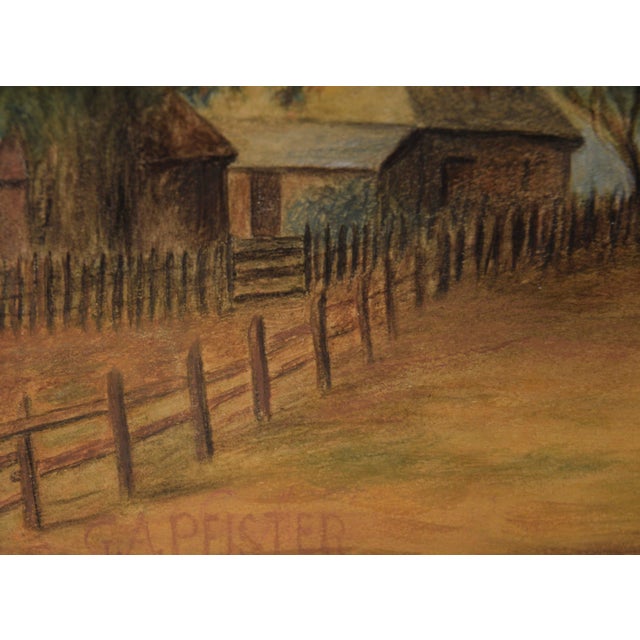 Countryside Barn at Dusk - Oil Pastel On Paper Oil pastel drawing depicting a small wooden barn atop a country hillside by...