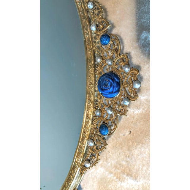 Antique Vanity Tray With Filigree Adorned by Rose Cut and Pearl Like Gems For Sale - Image 4 of 11