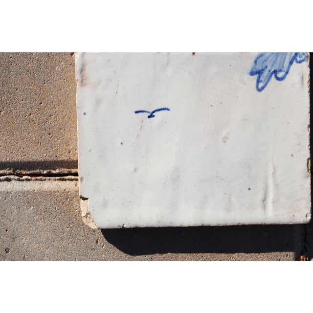 Baroque 18th Century Portuguese Tile Birds & Foliage Blue & White Antique Hand Painted For Sale - Image 3 of 8