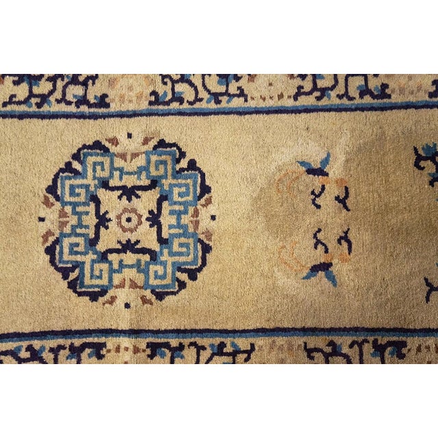 Chinese 1900s Beige Medallion Antique Chinese Ningxia Rug 2' 2" X 9' 9" Handknotted Wool Carpet For Sale - Image 3 of 4