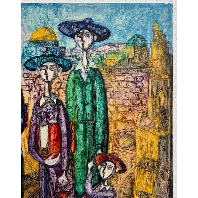 Textile Jossi Stern, Jerusalem Hasidic Family Oil Painting Israeli Judaica Yossi Stern Bezalel School For Sale - Image 7 of 10