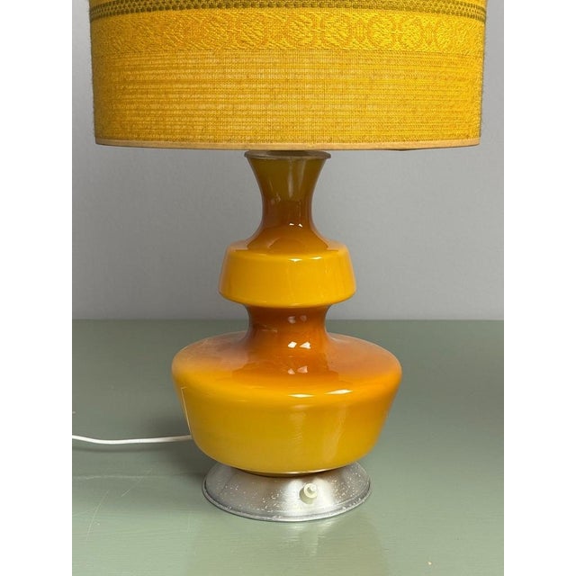 Mid-Century Modern Mid-Century Ochre Yellow Opaline Glass Table Lamp with Shade from Glasfabriek De Rupel, Belgium, 1960s For Sale - Image 3 of 13