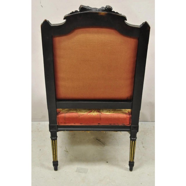 Antique French Empire Black Ebonized Walnut Needlepoint Parlor Arm Chair For Sale - Image 10 of 12