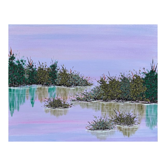 Be Still My Heart Acrylic Painting 11" X 14" Serene Lake Mixed Media Landscape For Sale