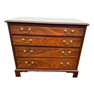 Vintage Georgian Chippendale Style Inlaid Flame Mahogany Chest of Drawers by Md. Colony For Sale