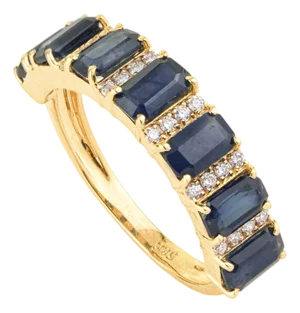 2.7ct Blue Sapphire & Diamond Wedding Band Ring Size 4 in 14k Yellow Gold