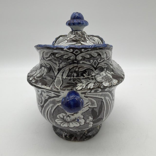 Antique Salopian-Type Black Transferware Covered Sugar Bowl, Staffordshire, Circa 1820s For Sale - Image 12 of 18