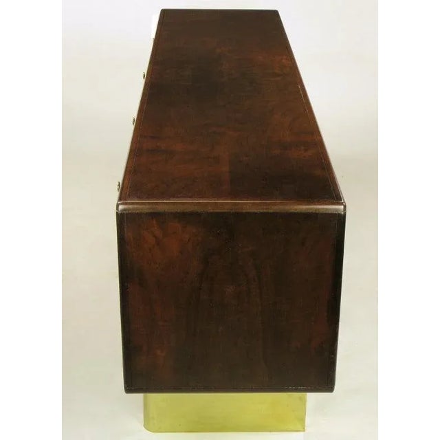 Mid-Century Modern Romweber Burled Walnut and Brass Campaign-Modern Credenza For Sale - Image 3 of 10