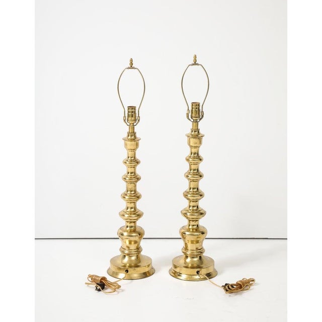 Pair of Tall Brass Lamps For Sale In New York - Image 6 of 6