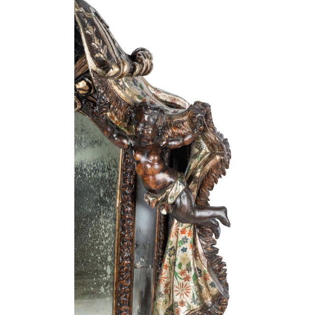 Late 18th Century Late 18th Century Italian Venetian Hand Carved Wood Mirror W/ Putti & Drapery For Sale - Image 5 of 11
