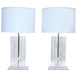 1970s Italian Lucite Table Lamps - a Pair For Sale