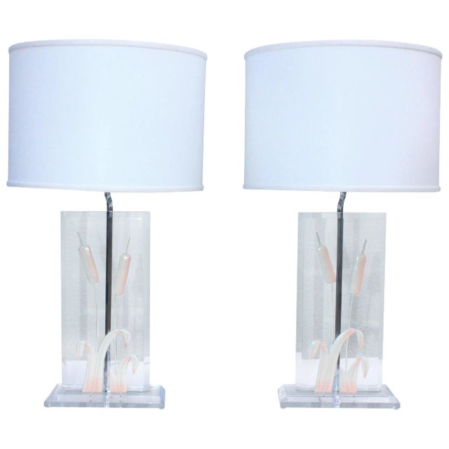 1970s Italian Lucite Table Lamps - a Pair For Sale