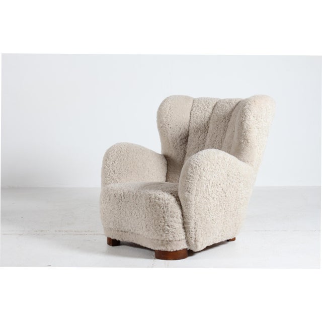 Large Art Deco Danish Lounge Chair in Sheepskin in the style of Fritz Hansen, 1930s For Sale - Image 11 of 11