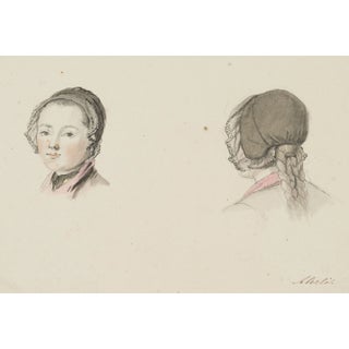 J. Aberli, Studies of a Woman with a Bonnet, 1750, Watercolor For Sale