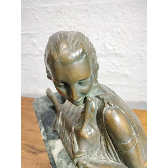 Metal Demetre Chiparus, Lady with Hound, 1920s-1940s, Bronze & Marble For Sale - Image 7 of 16