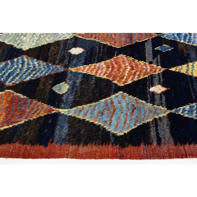 2020s Modern Moroccan Style Hand-Knotted Wool Area Rug With Geometric Diamond Motif For Sale - Image 5 of 12