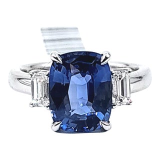 4.36 Ct GRS Certified Sapphire & Diamond Ring, Size 6.5 For Sale