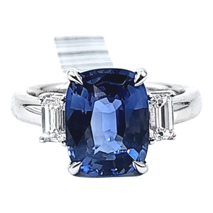 4.36 Ct GRS Certified Sapphire & Diamond Ring, Size 6.5