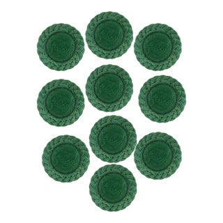Antique English Green Majolica Plates, Set of 10 For Sale