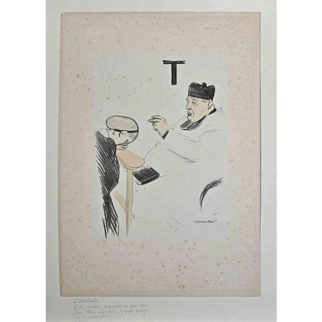 L'Absolution is a Lithograph realized by Hermann Paul, in 1905. Signed on Plate and applied on a white Passepartout. Good...