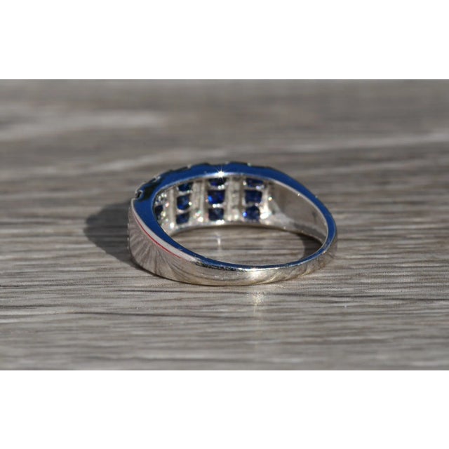 Contemporary The Enotera: Ladies 14K White Gold Sapphire and Diamond Band For Sale - Image 3 of 9